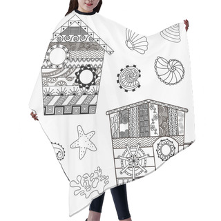 Personality  Beach Huts And Seashells In Boho Style. Antistress Pattern. Orie Hair Cutting Cape