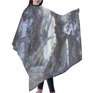Personality  Into The Deep Woods, Atmospheric Landscape With Archway And Ancient Trees, Misty And Foggy Mood Hair Cutting Cape