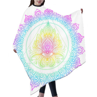 Personality  Sacred Geometry Symbol With All Seeing Eye In Acid Colors. Mysti Hair Cutting Cape