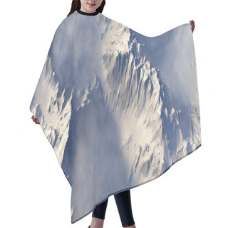 Personality  Aerial Of Snow Covered Mountains In Clouds. Hair Cutting Cape