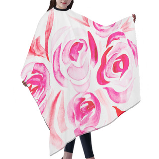 Personality  Top View Of Pink Watercolor Roses On White Background  Hair Cutting Cape