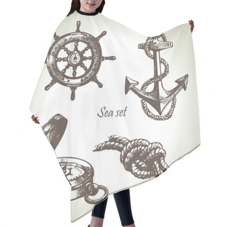 Personality  Sea Set Of Nautical Design Elements Hair Cutting Cape