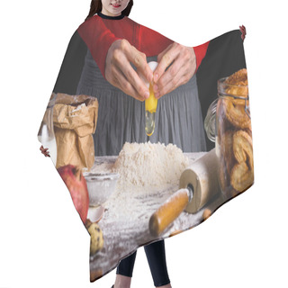 Personality  Cropped Shot Of Person Cooking Dough At Table With Ingredients Hair Cutting Cape