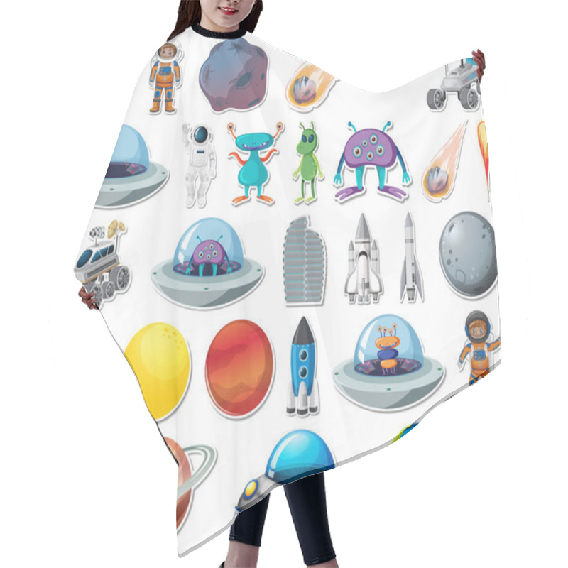 Personality  Set Of Stickers With Solar System Objects Isolated Illustration Hair Cutting Cape