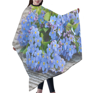 Personality  Bouquet Of Blue Forget-me On A Wooden Background Hair Cutting Cape