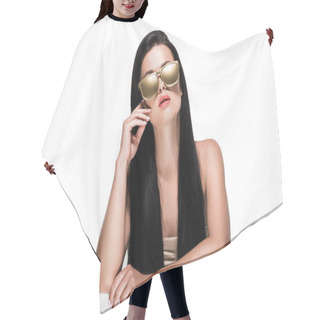 Personality  Woman In Gold Painted Eyeglasses Hair Cutting Cape