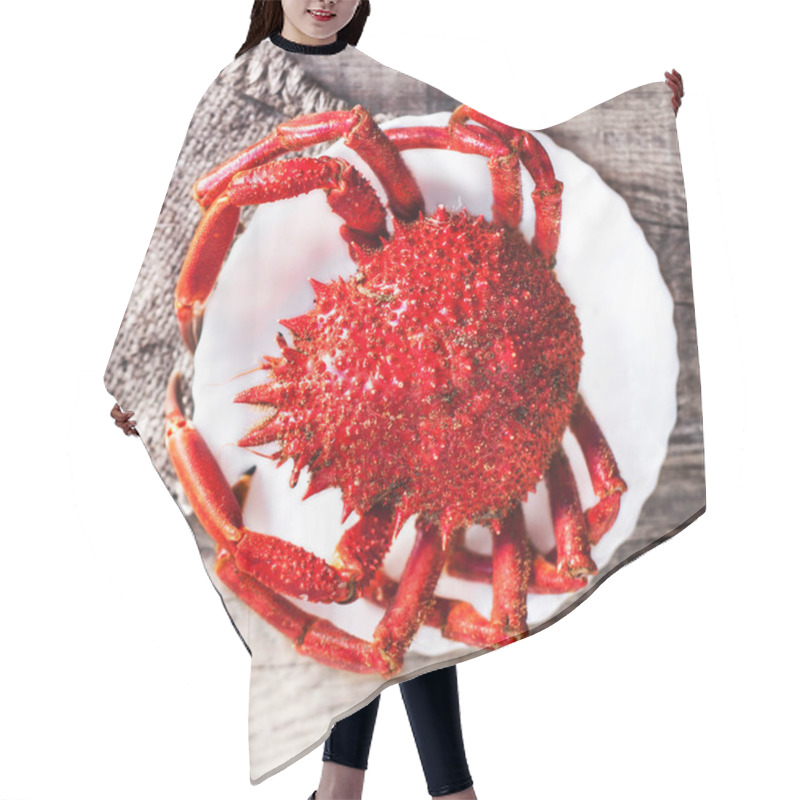 Personality  Steamed Crab On Wooden Background Hair Cutting Cape