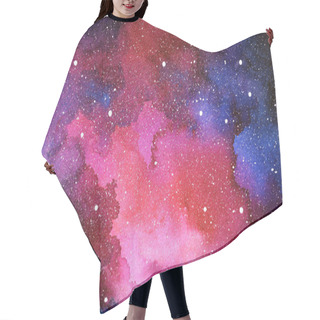 Personality  Cosmic Illustration. Beautiful Colorful Space Background. Watercolor Hair Cutting Cape
