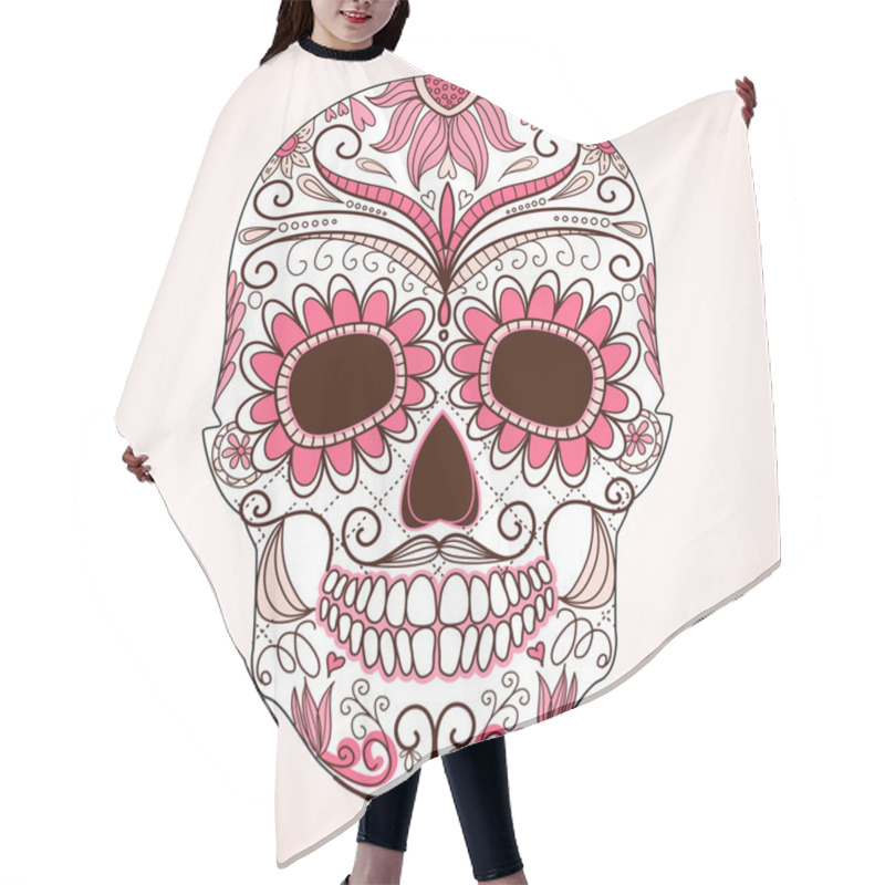 Personality  Day of The Dead colorful Skull with floral ornament hair cutting cape
