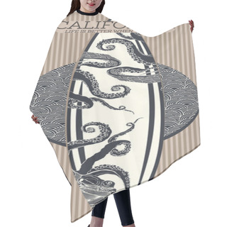 Personality  Slogan With Surfboard Patterned Octopus Hair Cutting Cape