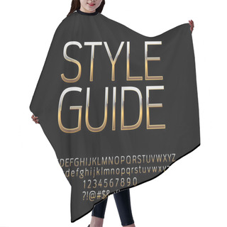Personality  Vector Glossy Sign Style Guide. Chic Golden Alphabet Letters, Numbers And Symbols Hair Cutting Cape