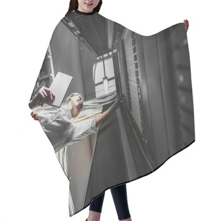 Personality  Young Engineer Businesswoman In Server Room Hair Cutting Cape