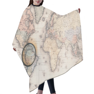 Personality  Top View Of Magnifying Glass On World Map  Hair Cutting Cape