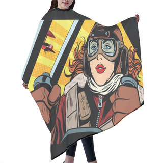 Personality  Girl Retro Military Pilot Hair Cutting Cape