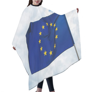 Personality  Low Angle View Of European Union Flag Waving Against Sky  Hair Cutting Cape
