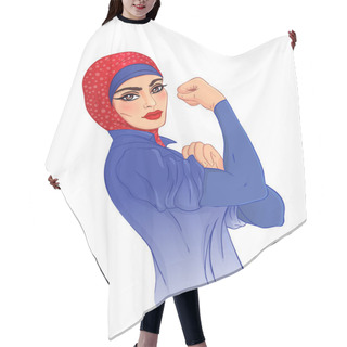 Personality  We Can Do It! Design Inspired By Classic Vintage Feminist Poster.  Woman Empowerment. Vector Illustration In Cartoon Style. Muslim Hijab Girl With Her Fist Raised Up. International Women Day Concept Hair Cutting Cape