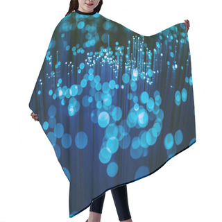 Personality  Selective Focus Of Glowing Blue Fiber Optics Texture With Bokeh Hair Cutting Cape