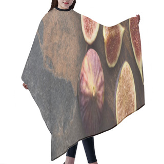 Personality  Panoramic Shot Of Ripe Whole And Cut Fresh Figs On Textured Background Hair Cutting Cape