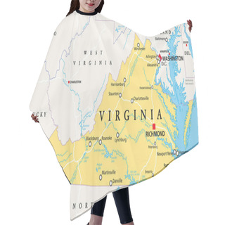 Personality  Virginia, VA, Political Map. Commonwealth Of Virginia. State In Southeastern And Mid-Atlantic Region Of The United States. Capital Richmond. Old Dominion. Mother Of Presidents. Illustration. Vector. Hair Cutting Cape
