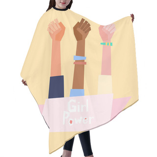 Personality  Girl Power Vector Illustration In Flat Style.  Feminism Symbol. Hair Cutting Cape