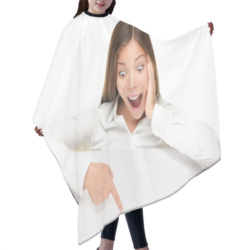 Personality  advertising banner sign - woman excited hair cutting cape