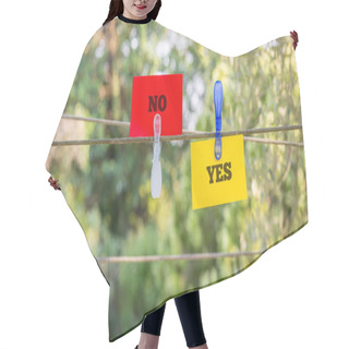 Personality  Paper With Yes And No Texts Clipped On A String Hair Cutting Cape