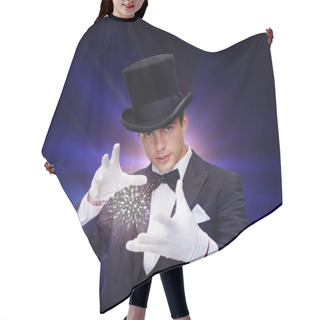 Personality  Magician In Top Hat Showing Trick Hair Cutting Cape