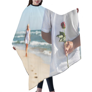 Personality  The Romantic Date Concept - Man With Rose Waiting His Woman On T Hair Cutting Cape