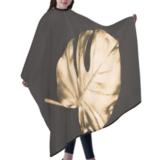 Personality  Close Up View Of Shiny Big Golden Leaf Isolated On Black Hair Cutting Cape