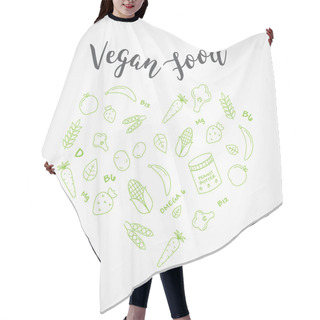 Personality  Set Of The Vegan Food Icons. Vegetables And Fruits. Thin Line Icons. Hand Drawn Typography Hair Cutting Cape