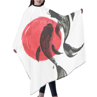 Personality  Koi Fishes In Japanese Style. Watercolor Hand Painting Illustration Hair Cutting Cape