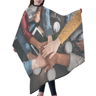 Personality  Top View Of People Making Team Gesture In Cafe Hair Cutting Cape