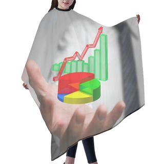 Personality  Businessman Hand Holding 3d Infographics Overlapped Hair Cutting Cape