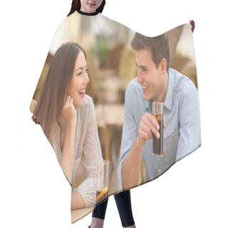 Personality  Couple Or Friends Talking In A Restaurant Hair Cutting Cape