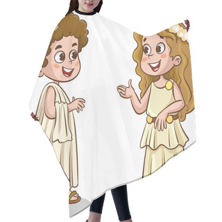 Personality  Cute Little Girl And Boy In The Ancient Greek Costume. Vector Illustration Hair Cutting Cape