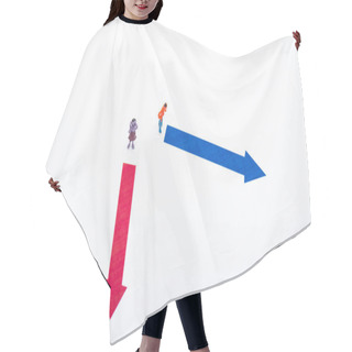 Personality  Top View Of Two People Figures Near Arrows On White Background, Concept Of Equality Hair Cutting Cape