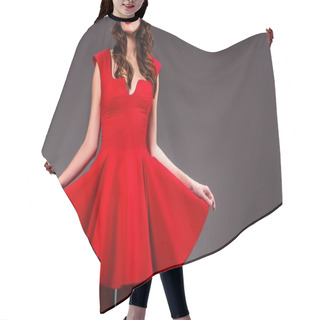 Personality  Girl Posing In Red Dress Hair Cutting Cape
