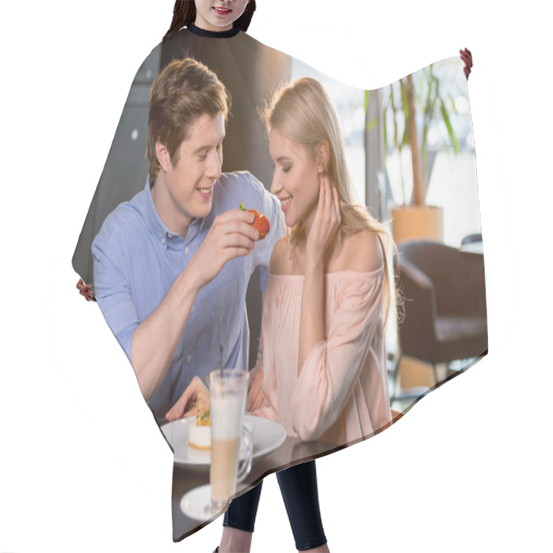 Personality  Couple In Love Having Lunch Hair Cutting Cape