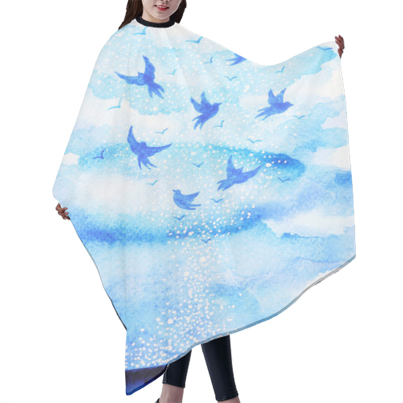 Personality  Flying Birds Free, Relax Mind With Open Sky, Abstract Watercolor Painting Hair Cutting Cape