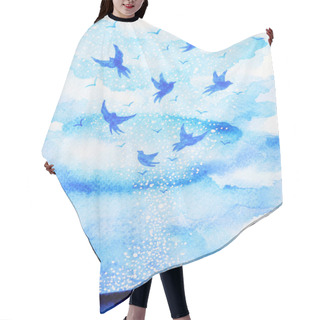 Personality  Flying Birds Free, Relax Mind With Open Sky, Abstract Watercolor Painting Hair Cutting Cape