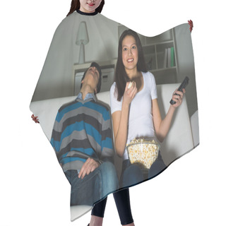 Personality  Woman Watching Television At Home Hair Cutting Cape