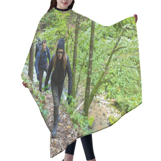 Personality  Tourists Hiking On Mountain Trail Hair Cutting Cape