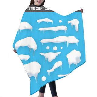 Personality  Snow Caps, Snowballs And Snowdrifts Set. Snow Cap Vector Collection. Winter Decoration Element. Snowy Elements On Winter Background. Cartoon Template. Snowfall And Snowflakes In Motion. Illustration. Hair Cutting Cape