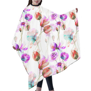 Personality  Seamless Wallpaper With Stylized Flowers Hair Cutting Cape