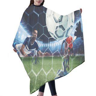 Personality  Football Scene With Competing Football Players At The Stadium. 3D Rendering Hair Cutting Cape