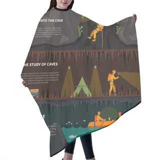 Personality  Speleiologists In Cave Flat Banners Set Hair Cutting Cape