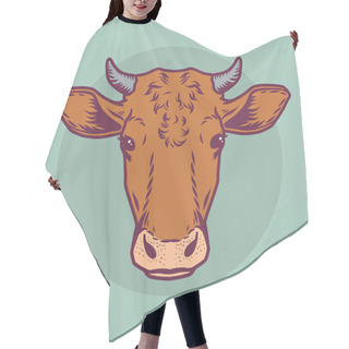 Personality  Cow Brown Head Vector Icon. Cartoon Drawn Style Hair Cutting Cape