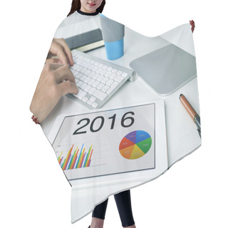 Personality  Man With The Economic Forecast For 2016 In His Tablet Hair Cutting Cape