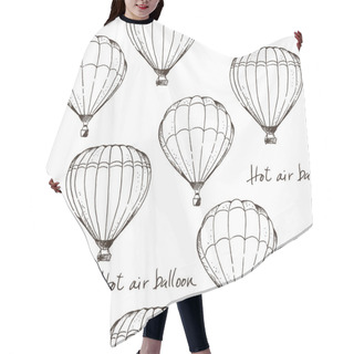 Personality  Hot Air Balloons Vector Seamless Pattern, Hand Drawn Aerostat With Text Isolated On White Background Hair Cutting Cape
