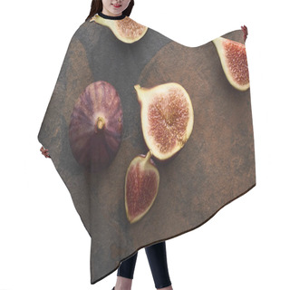 Personality  Top View Of Ripe Whole And Cut Tasty Figs On Stone Background Hair Cutting Cape